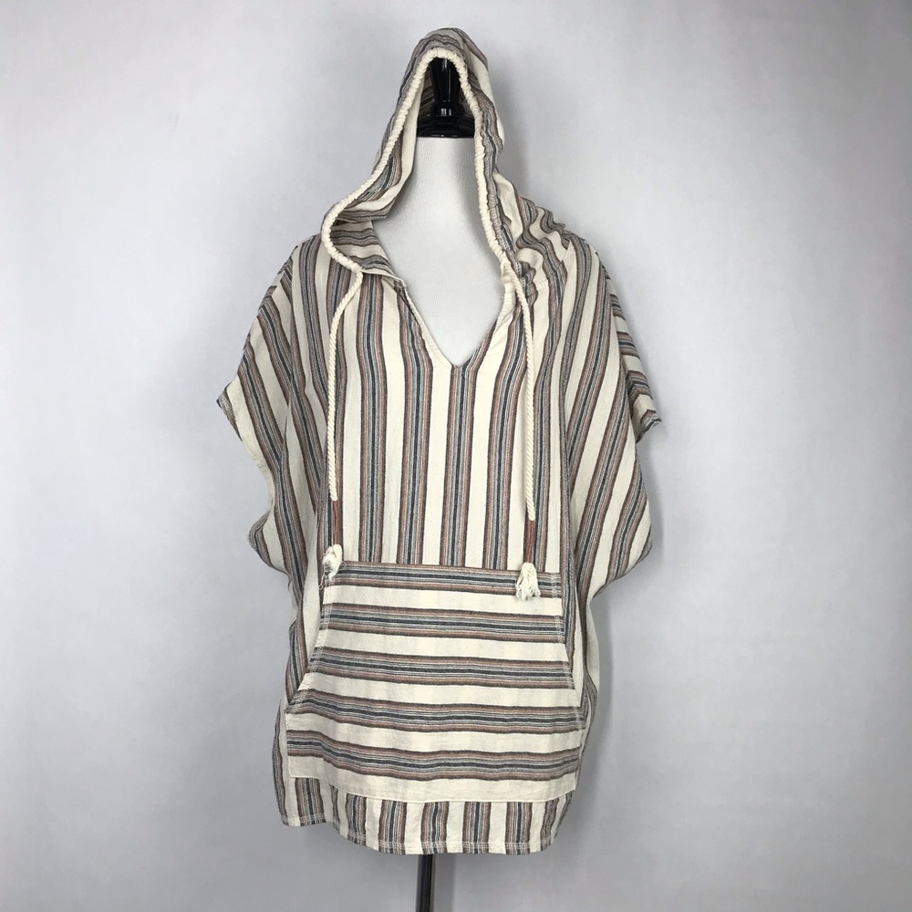 Wild Fable Cap Sleeve Hooded Stripes Poncho - Picture 1 of 6